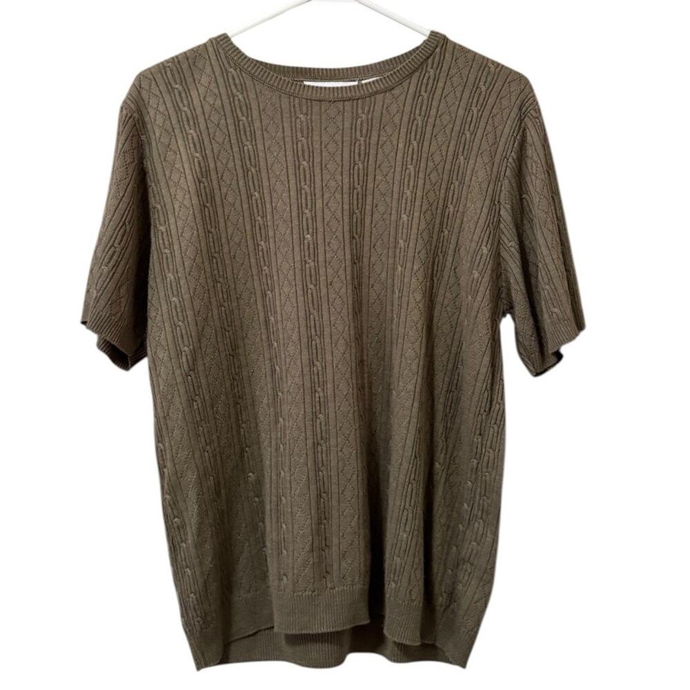 Alfred Dunner Women Size Small Short Sleeve Knit Sweater Acrylic Brown USA Made